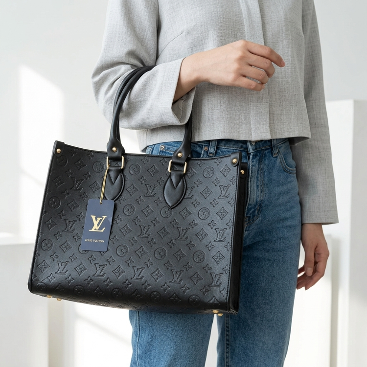 کیف زنانه سایز بزرگ طرح LV مونوگرام مشکی مدل توت (Tote) با کیفیت عالی